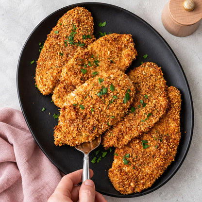 Cooked chicken coated with Palena Fresh Keto Krumbies